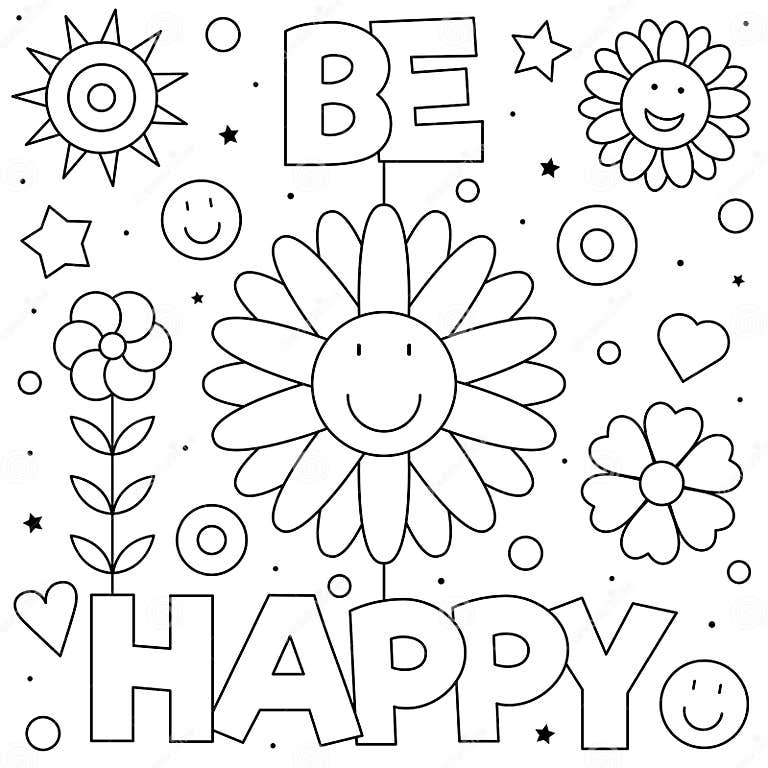 Be Happy. Coloring Page. Black and White Vector Illustration. Stock ...