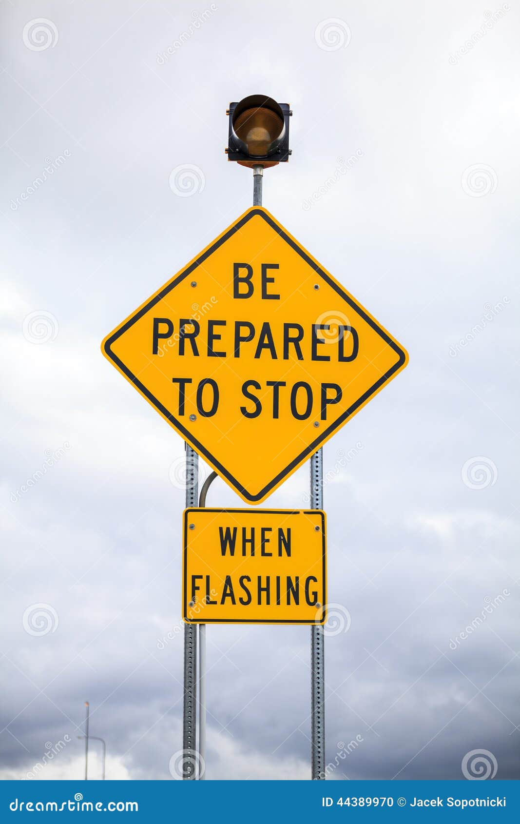 Be Prepared To Stop When Flashing Road Sign Stock Photo Image Of