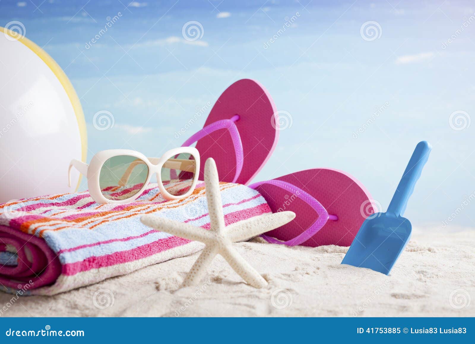 beach accessories. concept of summer vacations