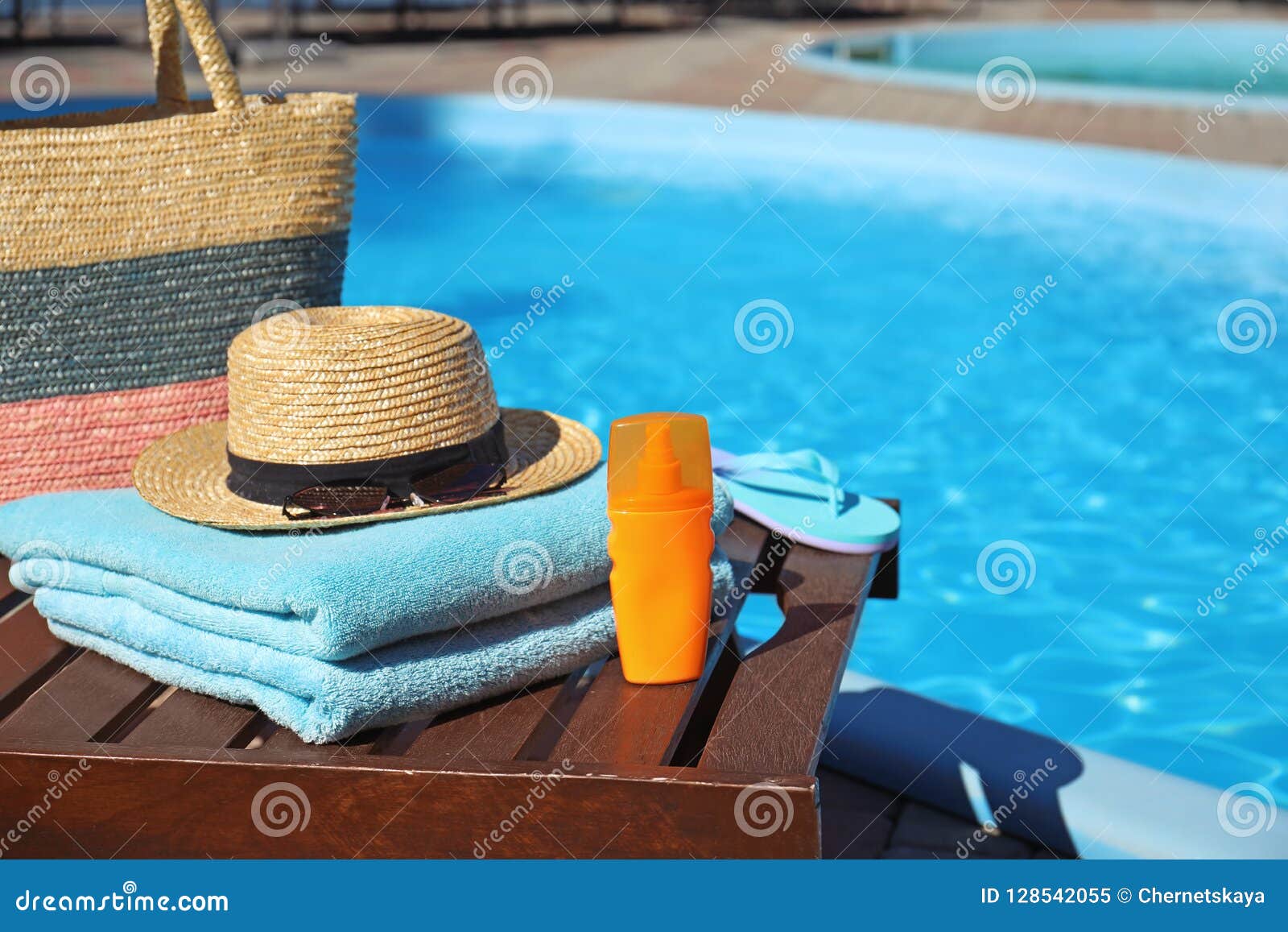 Beach Accessories Near Swimming Pool Stock Image - Image ...