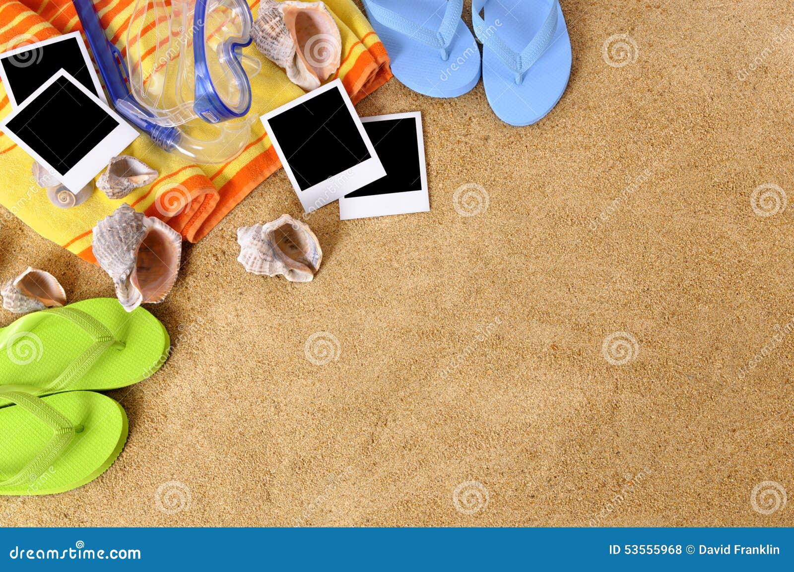 Summer Beach Background Blank Polaroid Frames Sand Copy Space Stock ...