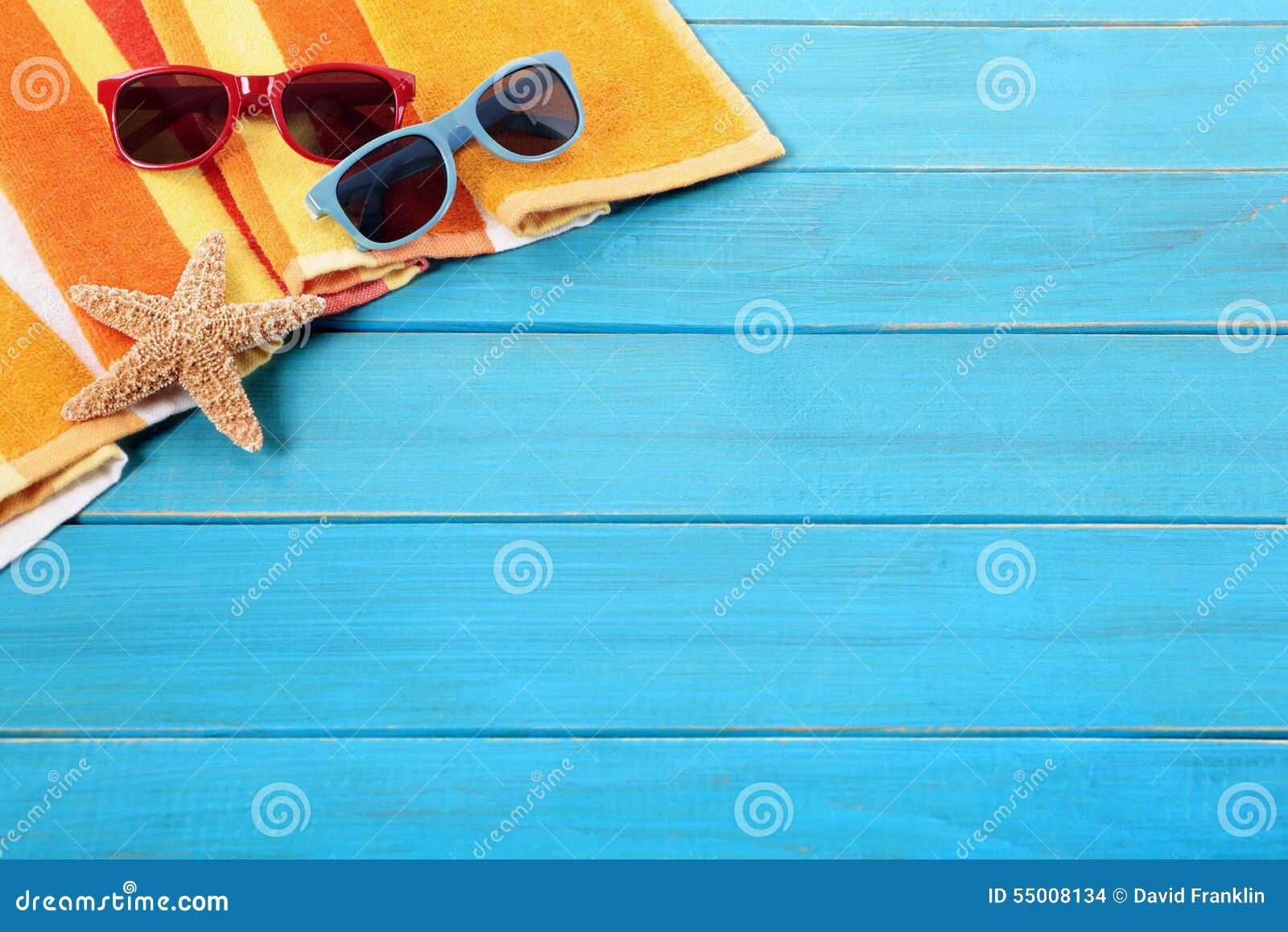 Beach Background, Sunglasses, Blue Wood Deck, Copy Space Stock Photo ...