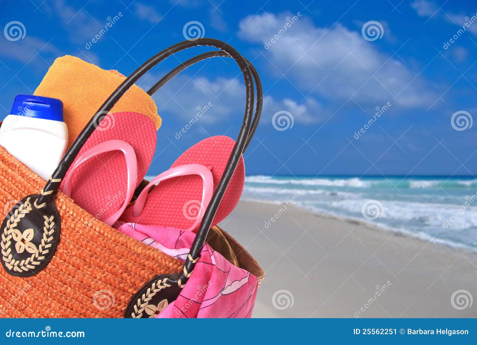 Beach bag stock image. Image of pink, travel, landscape 25562251