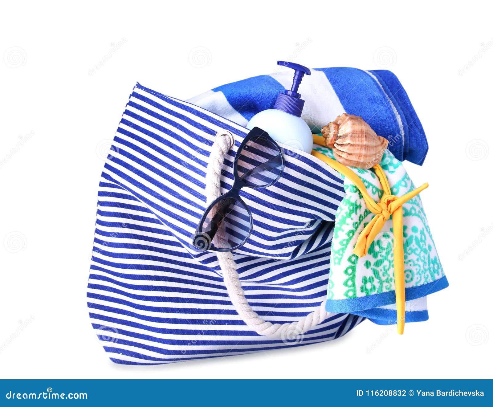 Beach Bag and Accessories Isolated. Stock Photo Image of travel
