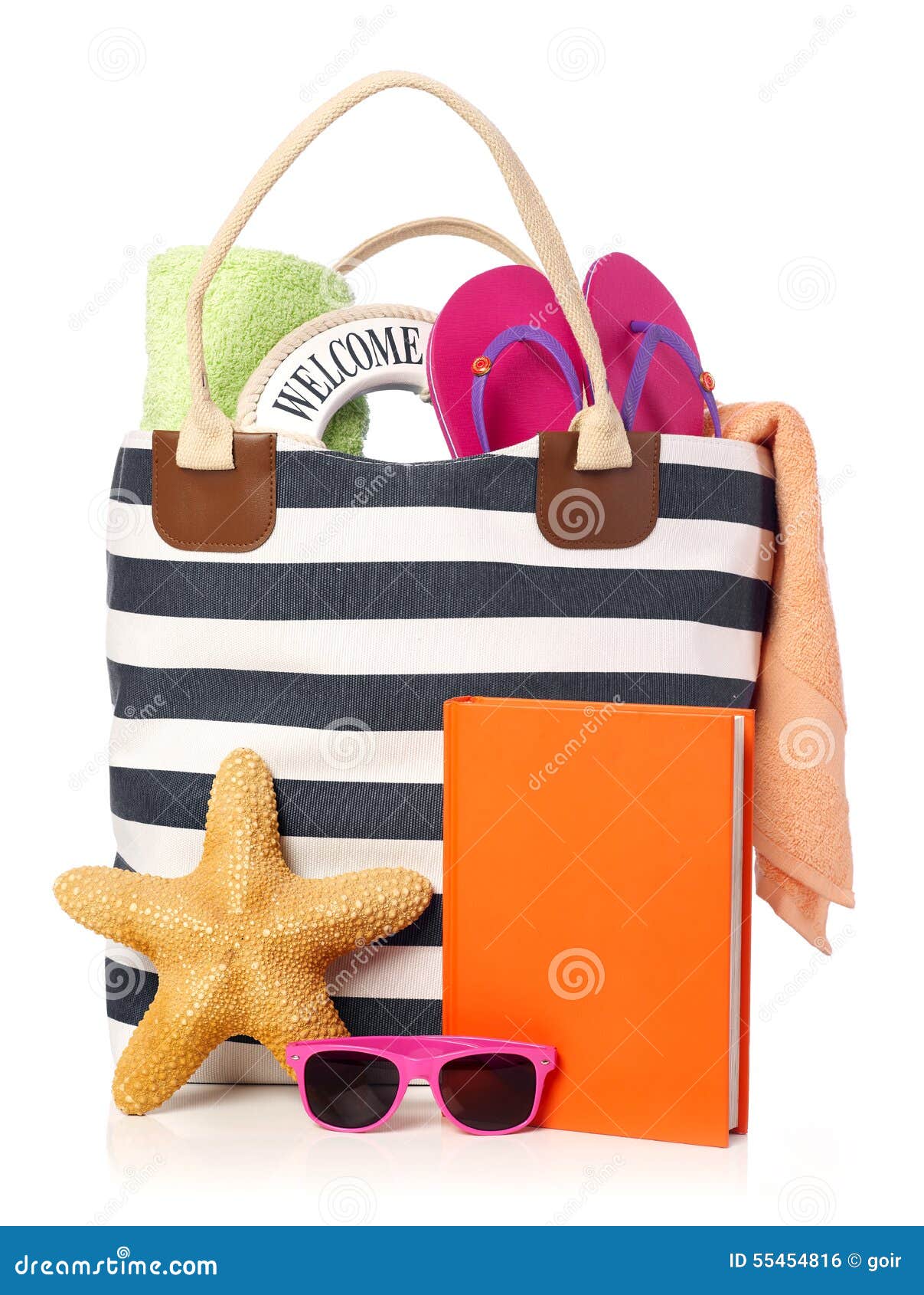 Beach bag stock photo. Image of striped, travel, journey 55454816