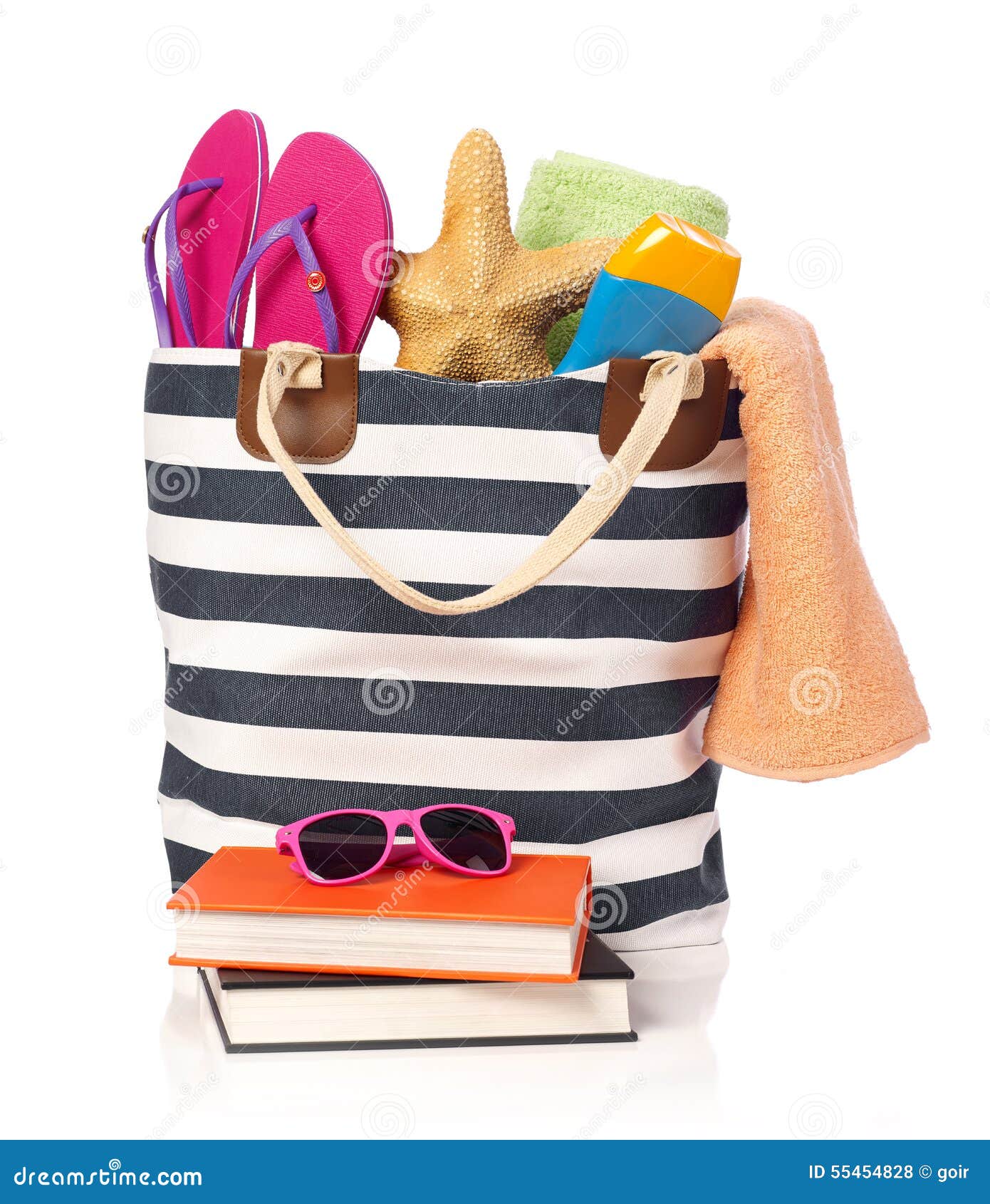 Beach bag stock photo. Image of sunglasses, group, striped 55454828