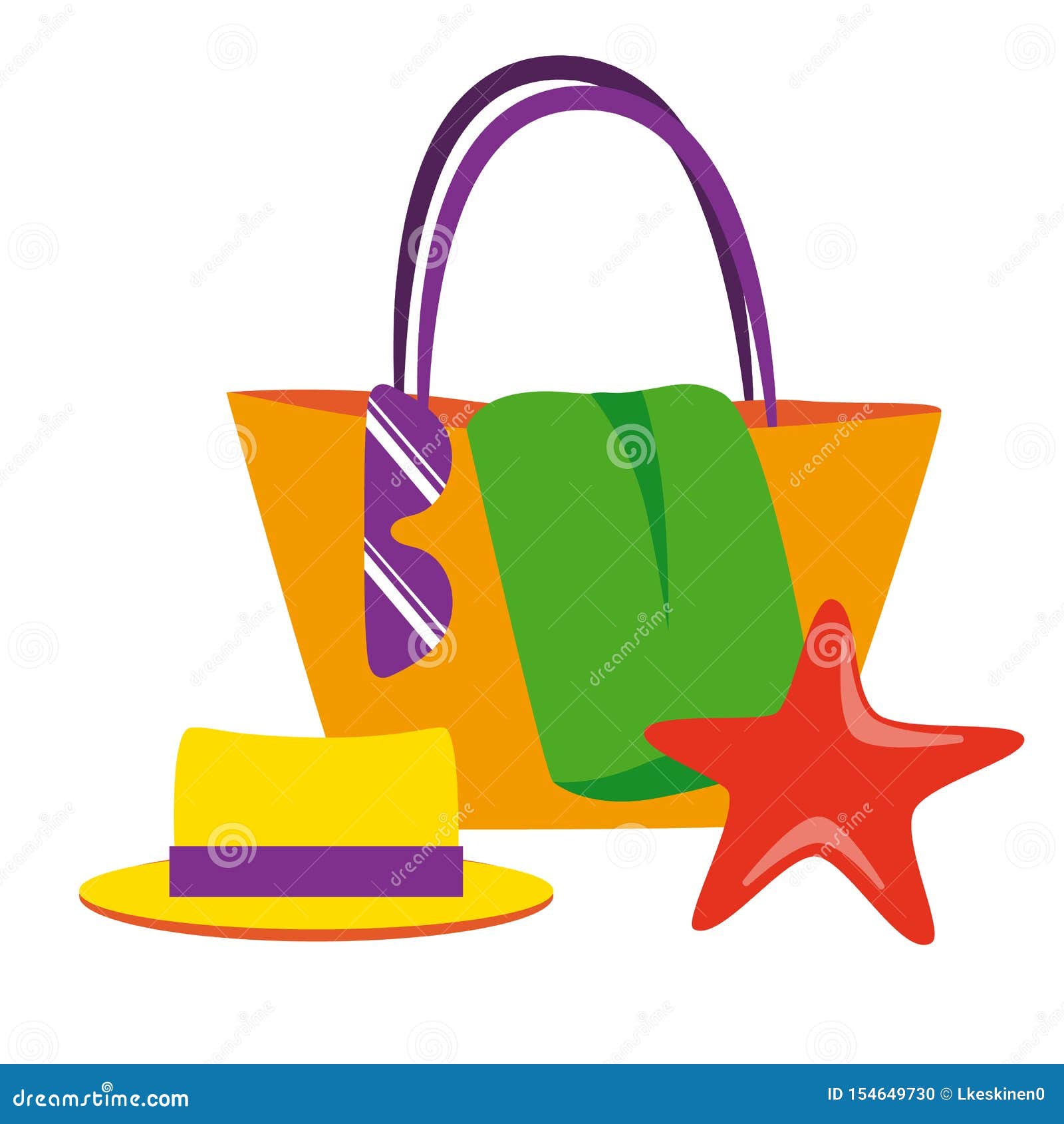Beach Bag and Hat Simple Illustration on White Background Stock Vector