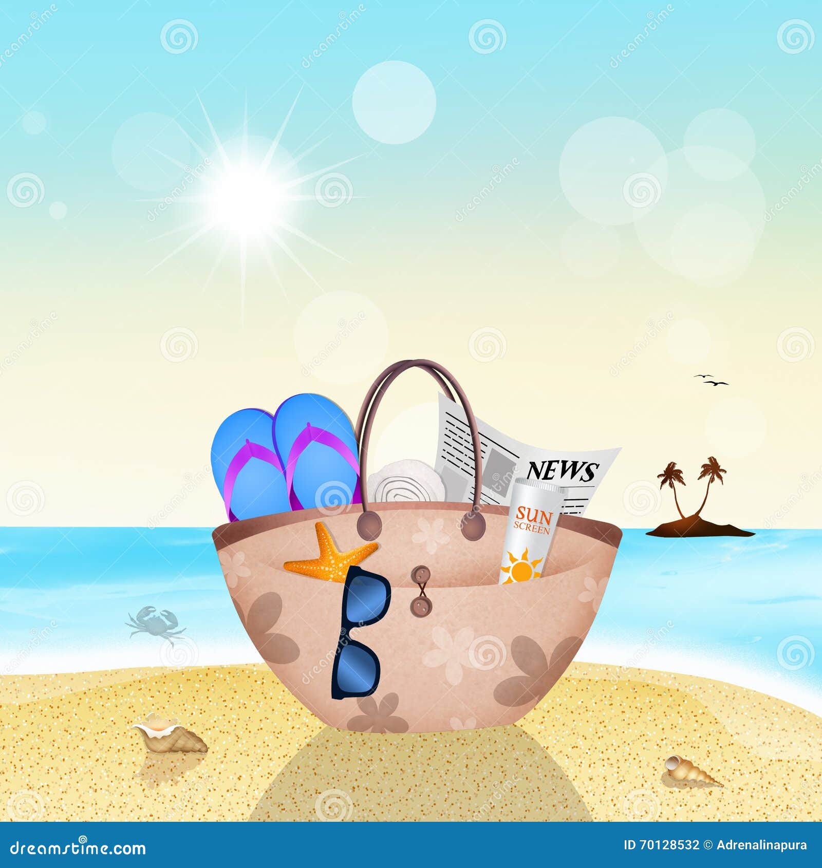Beach bag in summer stock illustration. Illustration of journal - 70128532