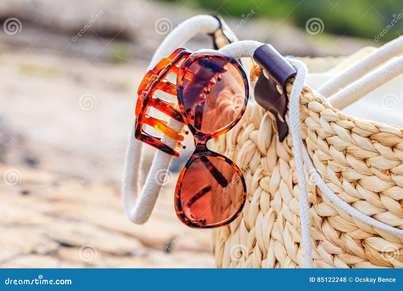 Beach Bag and Womanly Accessories Stock Photo - Image of lenses, beach ...