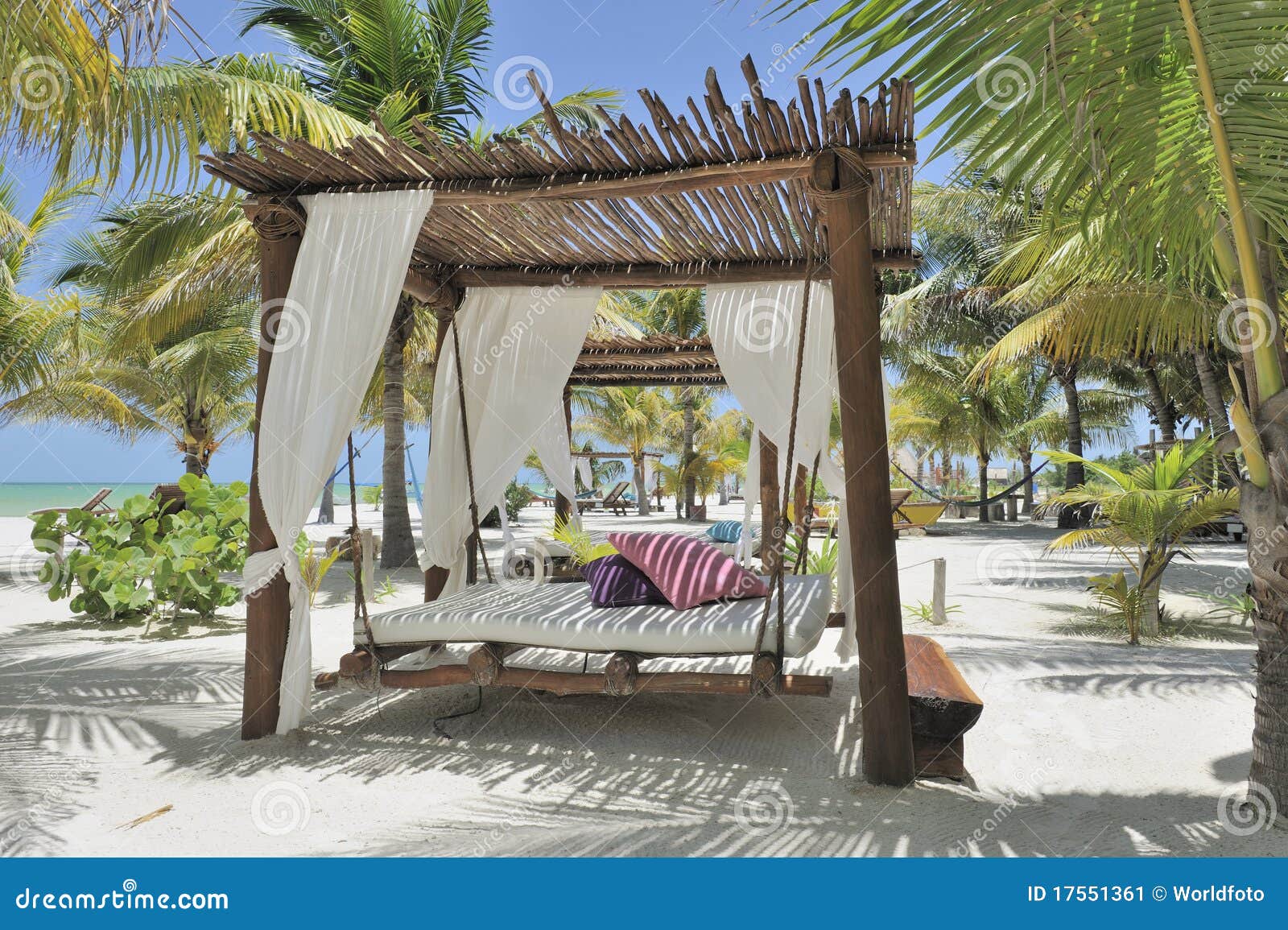 Beach Bed On White Sand Among Palm Trees Stock Image Image 17551361