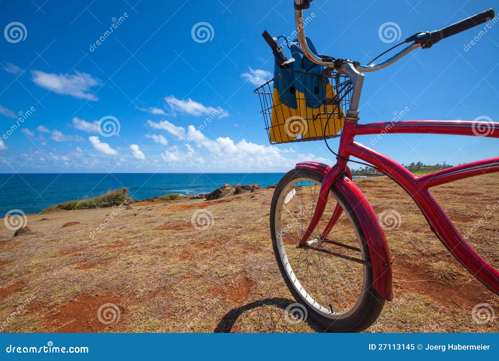 beach bike and swim fins overlooking the ocean