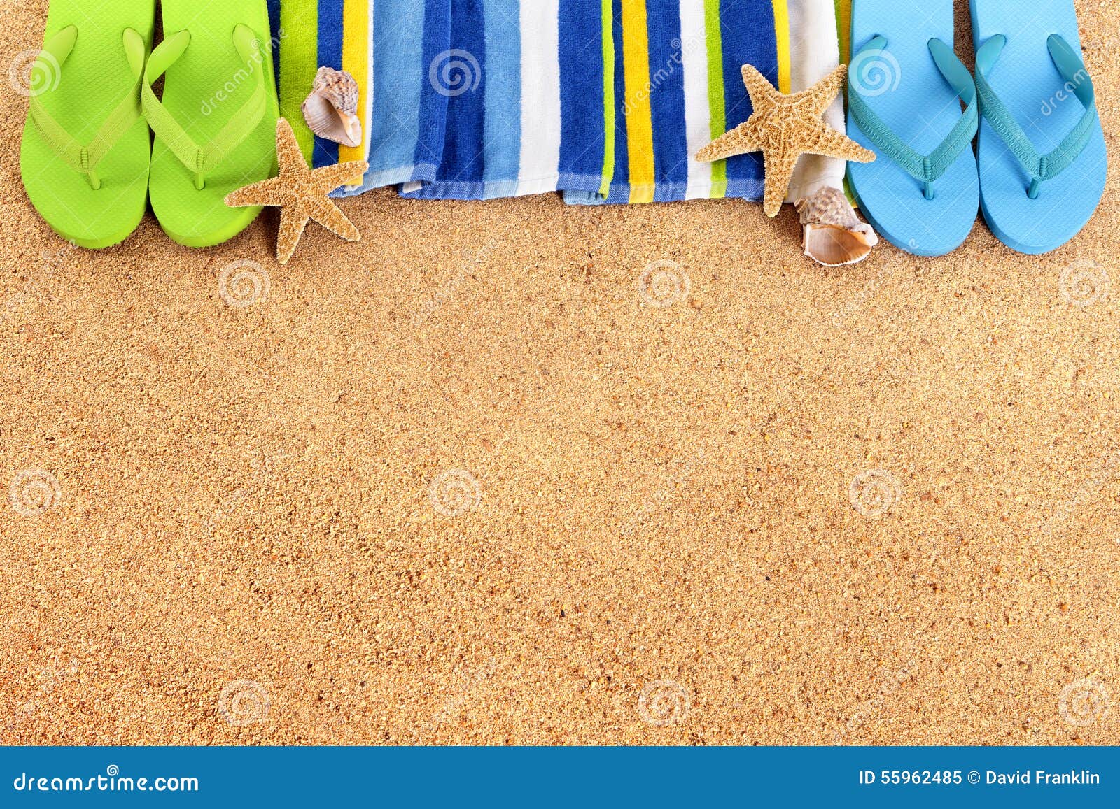 Beach Border, Flip Flops, Sand Background, Copy Space Stock Image ...