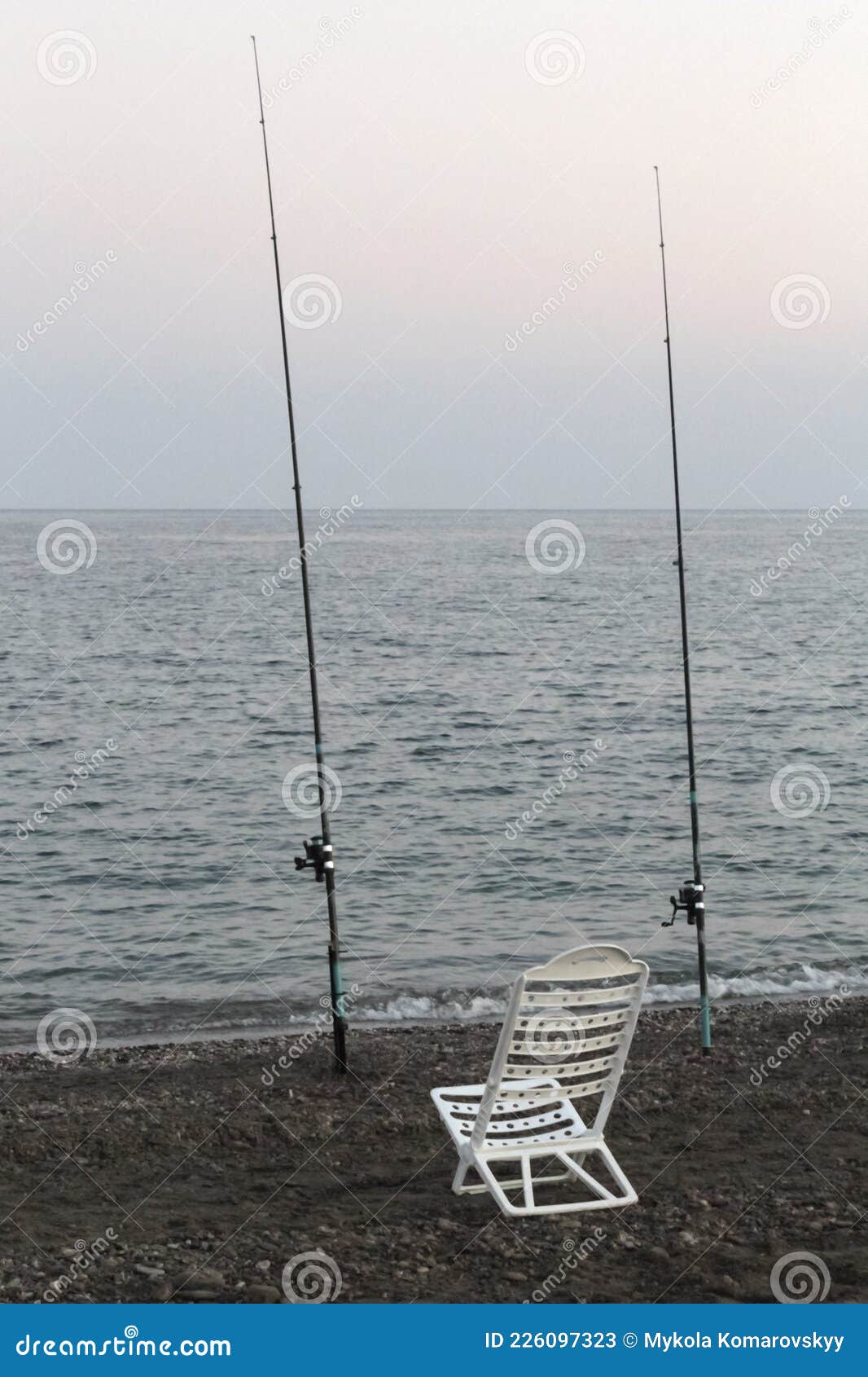 Beach Chair with Fishing Rods Stock Image - Image of water, equipment:  226097323