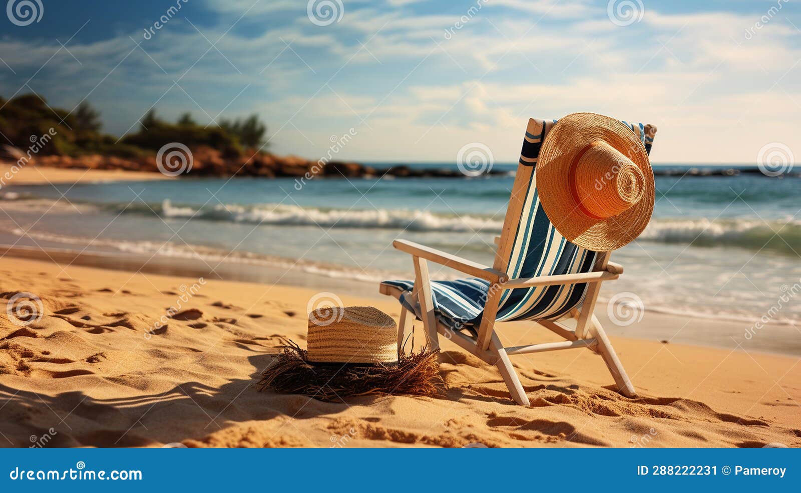 A Beach Chair and Hat Duo Redefining Leisure on the Tropics Stock ...