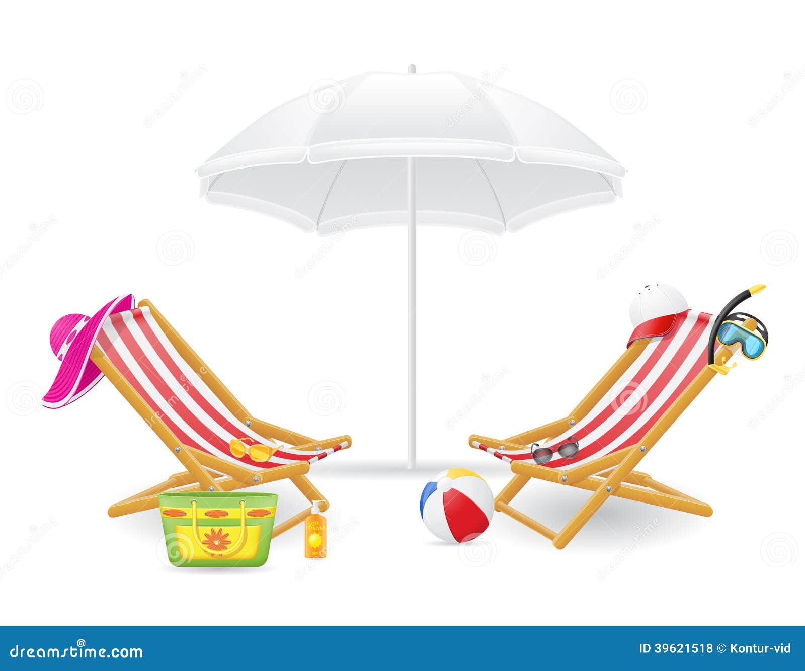 Beach Chair and Parasol Vector Illustration Stock Vector - Illustration ...