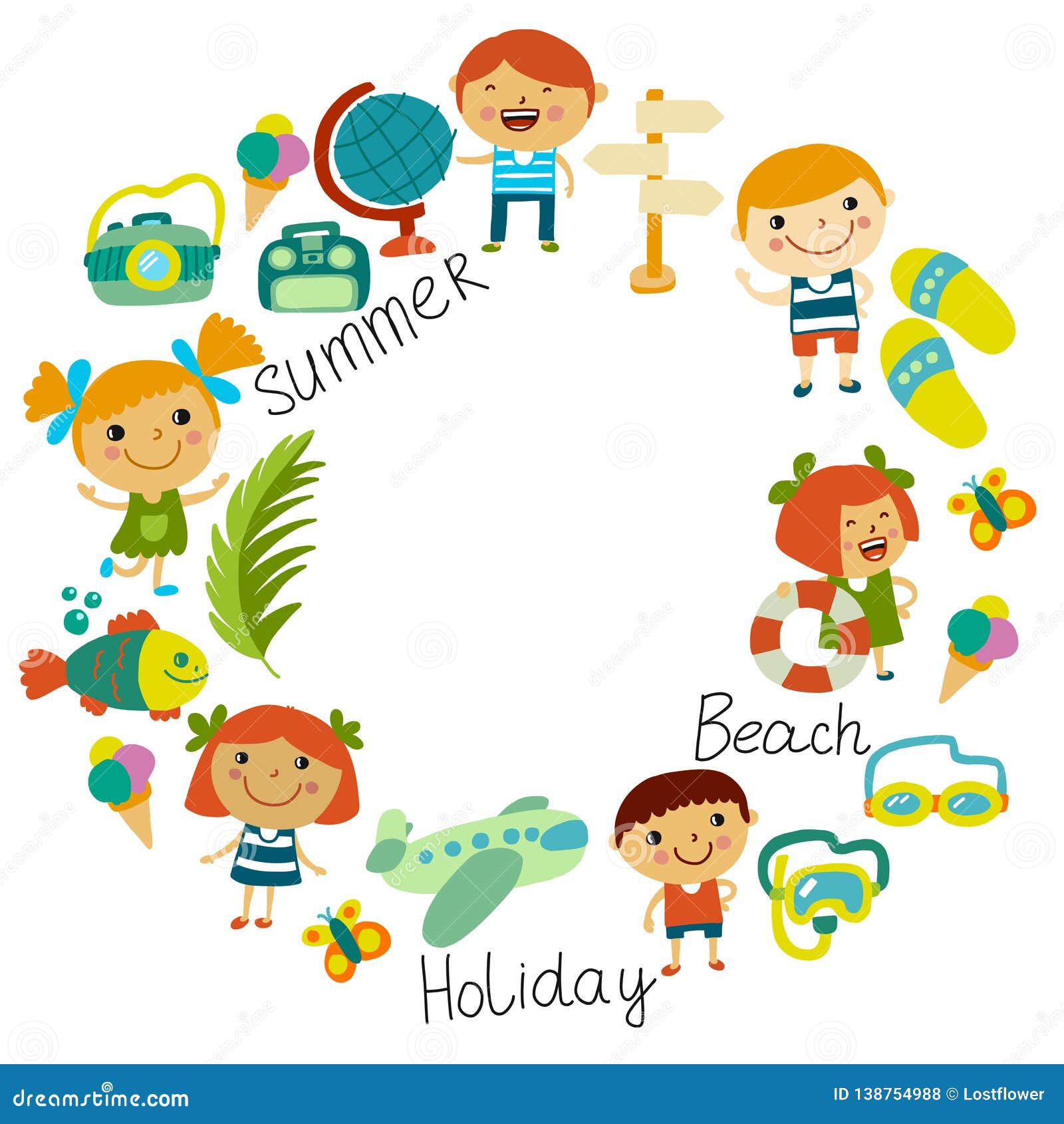 Beach and Children. Summer Vacation. Ocean, Sea. Cartoon Kids Swimming.  Stock Vector - Illustration of design, funny: 138754988