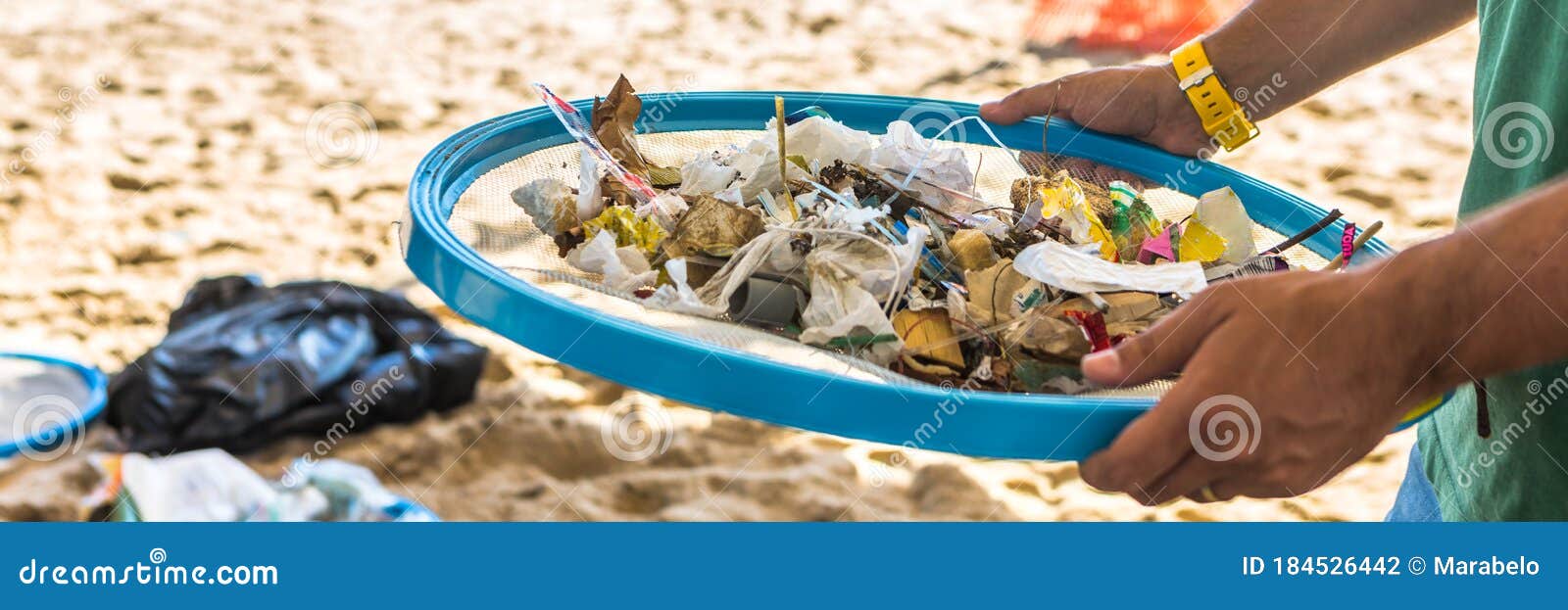 Beach Cleaning. in Panoramic View. Cleaning Dirty Beaches by the Action ...