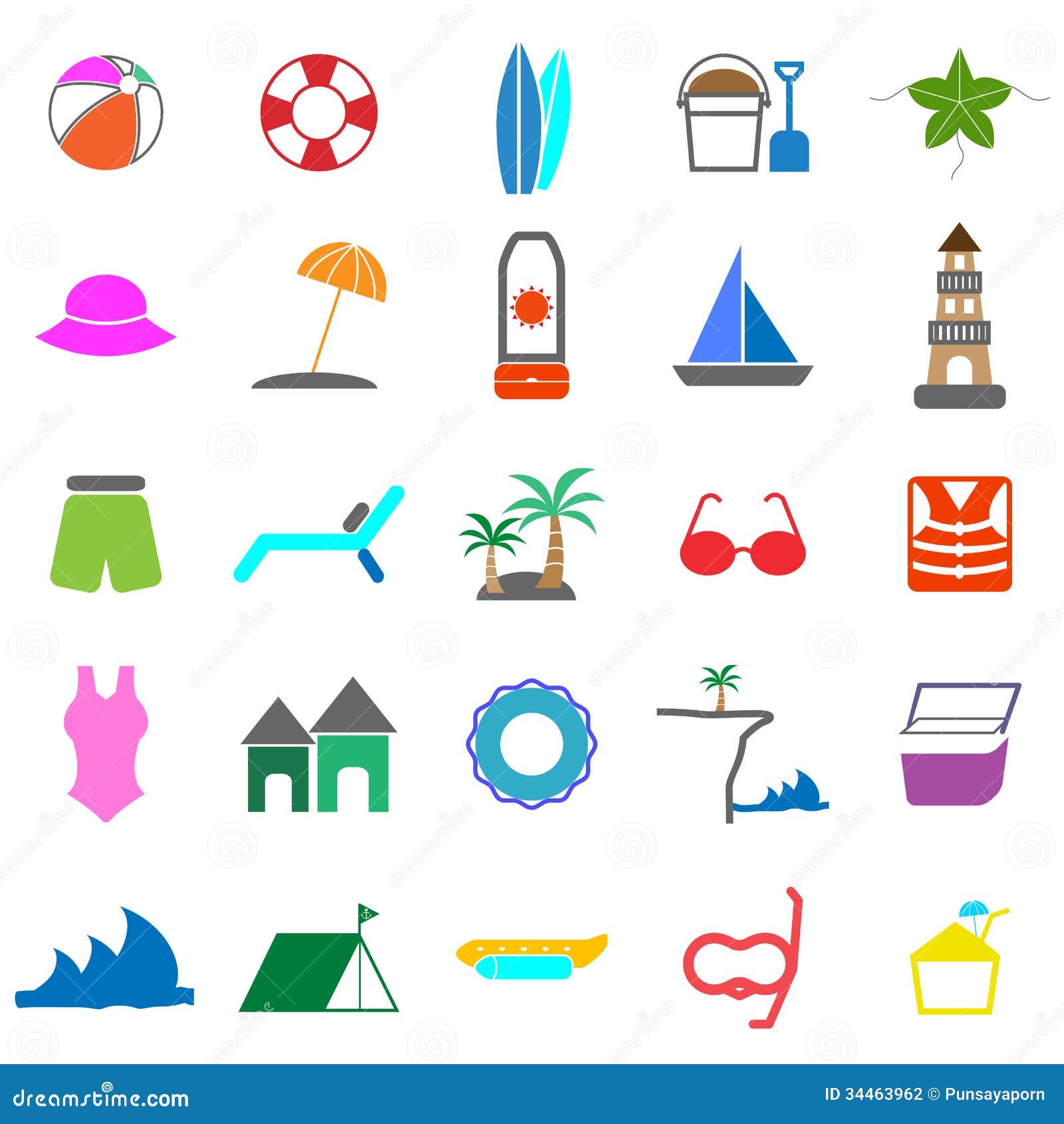 Beach Color Icons On White Background Stock Vector - Illustration of ...