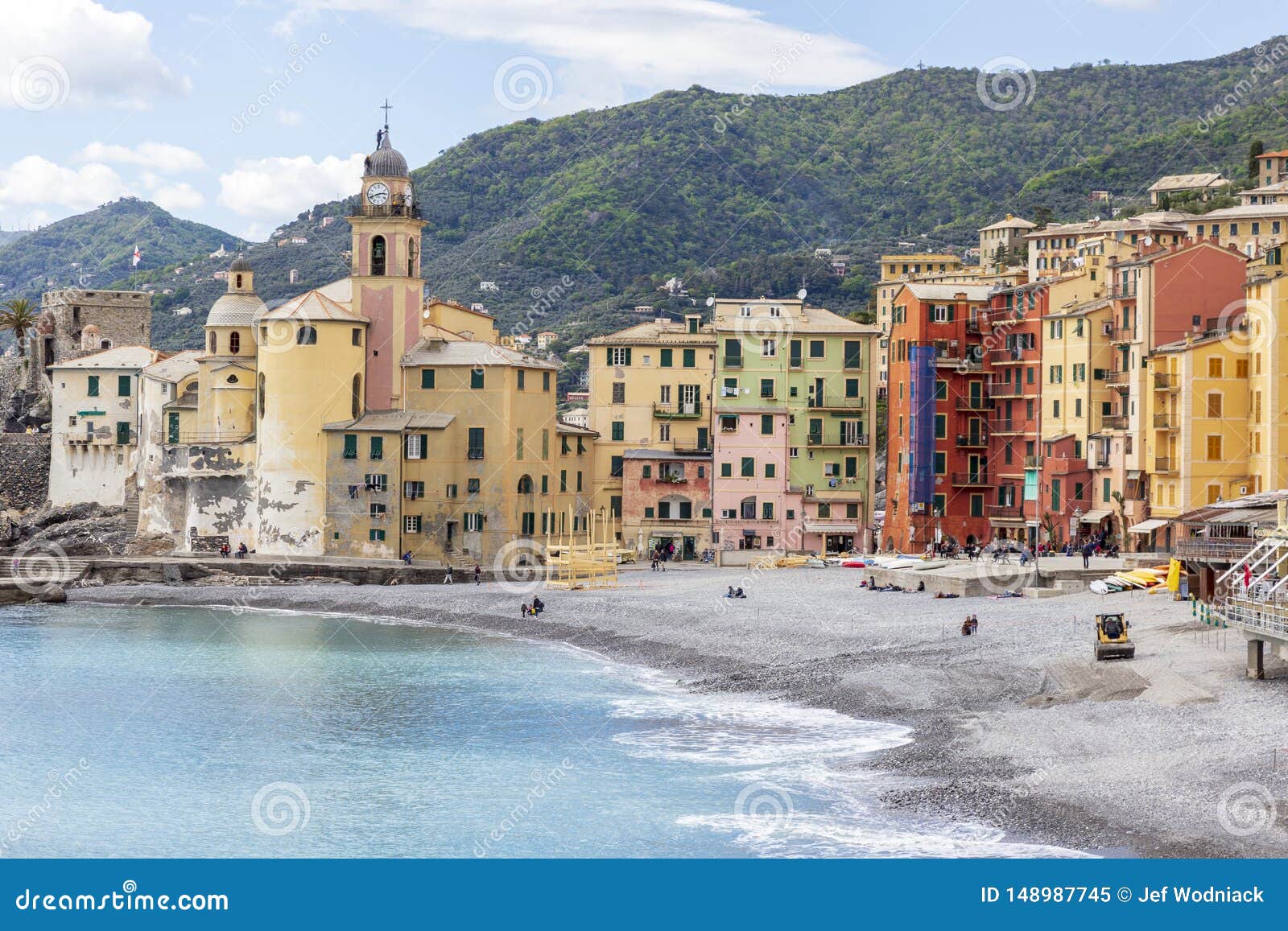 Beach and Colored Houses at Camogli. Liguria. Italy Editorial Image