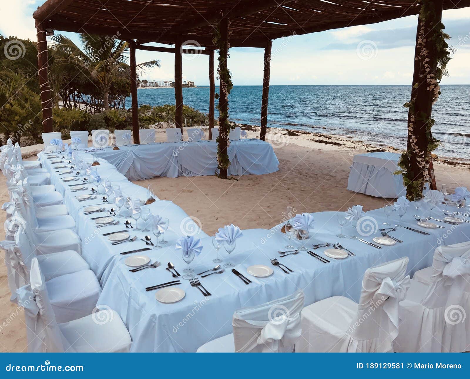 Beach Dinner Set Up stock image. Image of wedding, beach 189129581