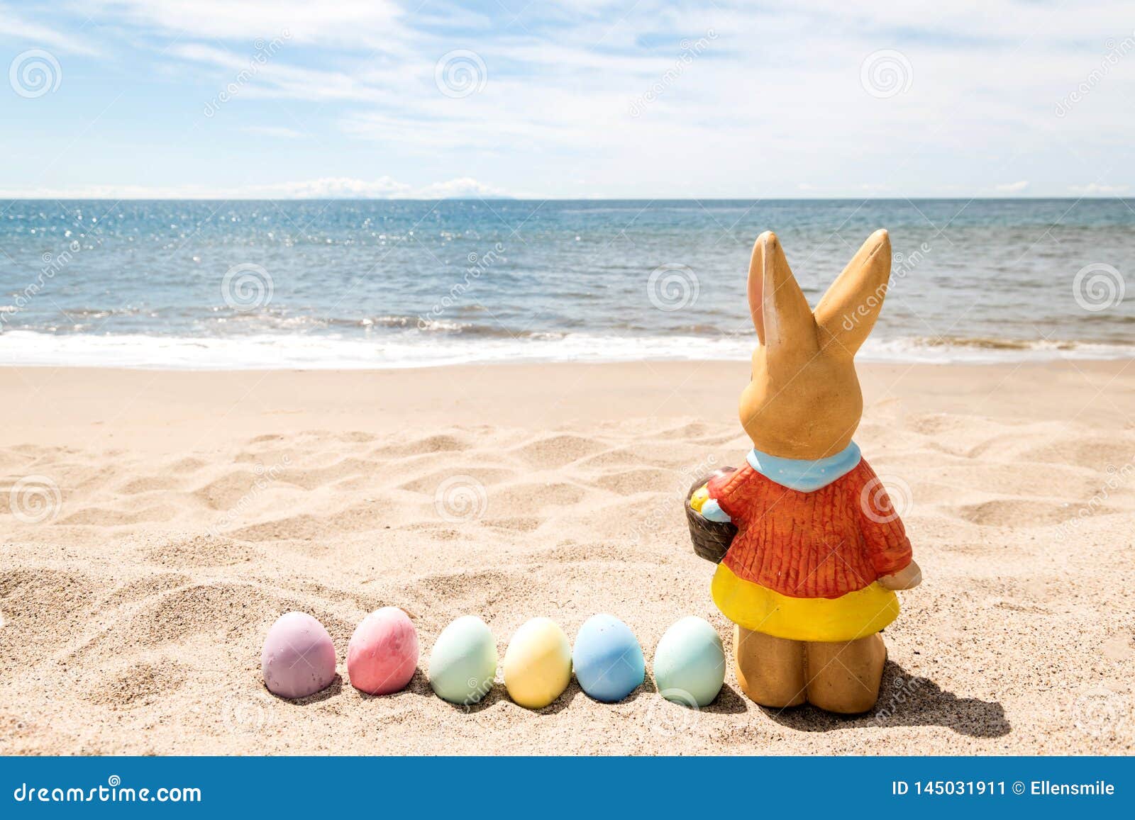 Beach Easter Background with Bunny and Color Eggs Stock Image Image