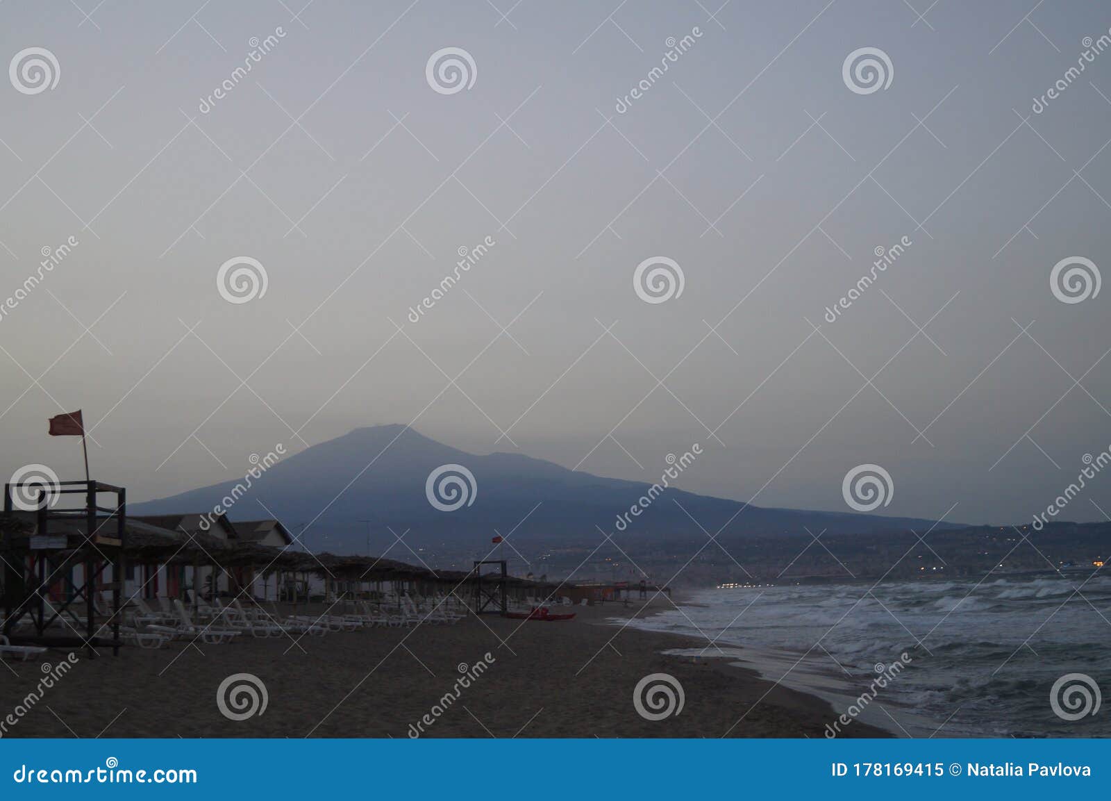 beach in the evening near villaggio  turistico europa. catania, sicily, italy