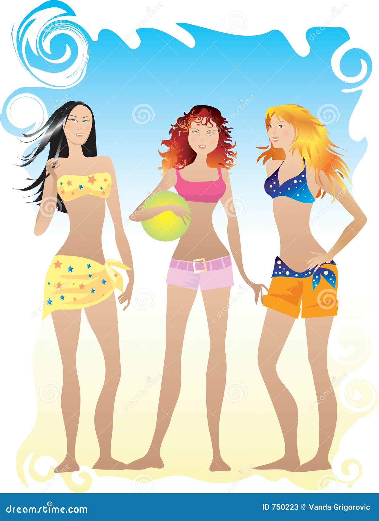 Beach Girls Stock Illustrations pic