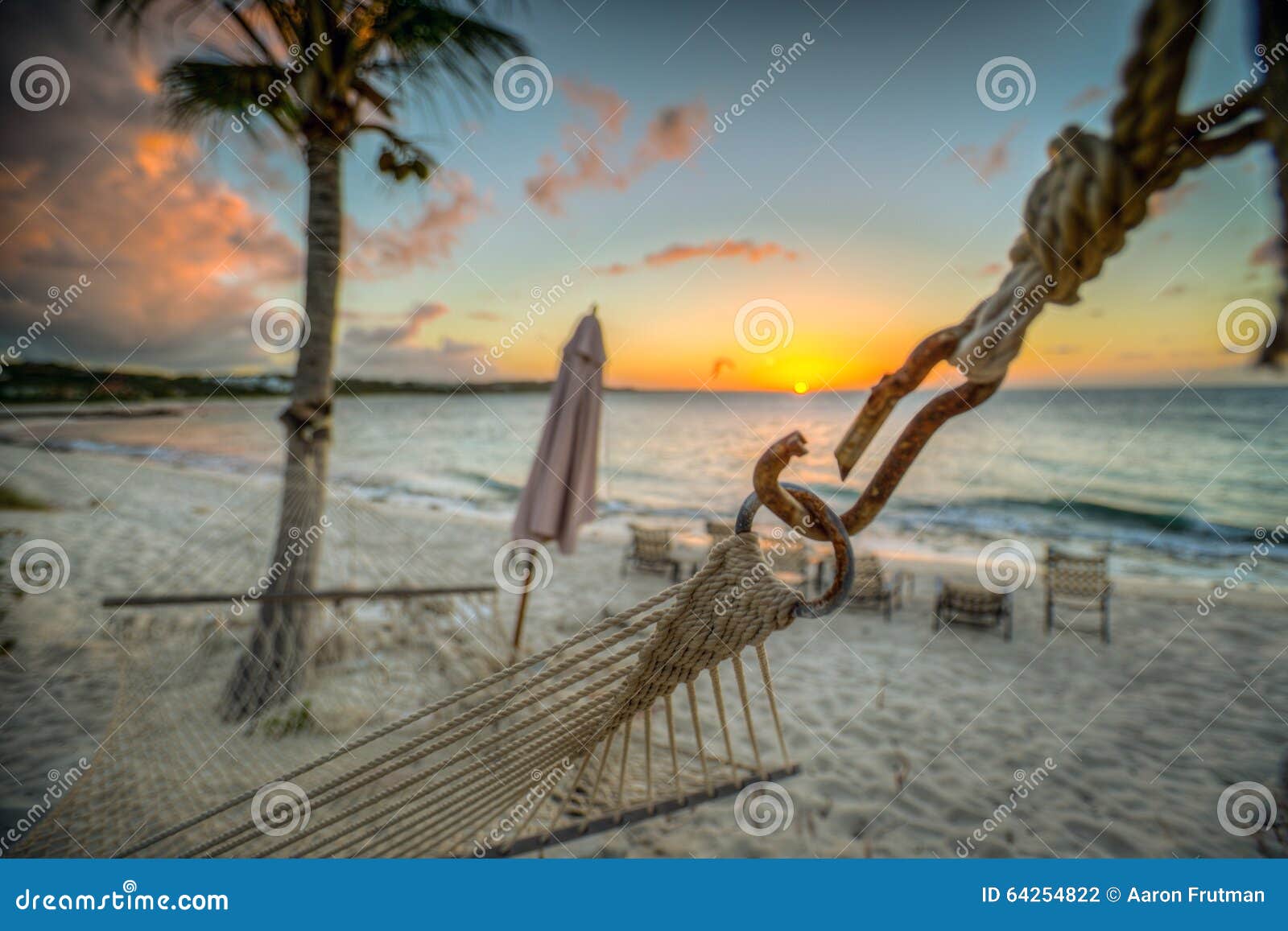 beach hammock at sunset on turks and caicos