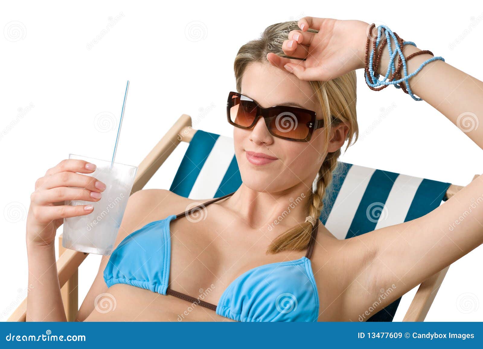 Beach Happy Woman in Bikini with Cold Drink Stock Image Image of lifestyle, happy 13477609
