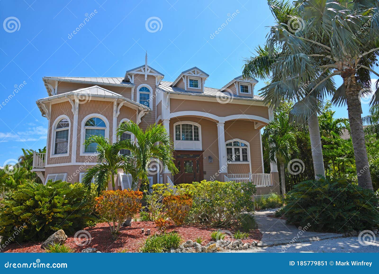 Beautiful Beach Housewith Great Landscaping Stock Image Image of estate, florida 185779851