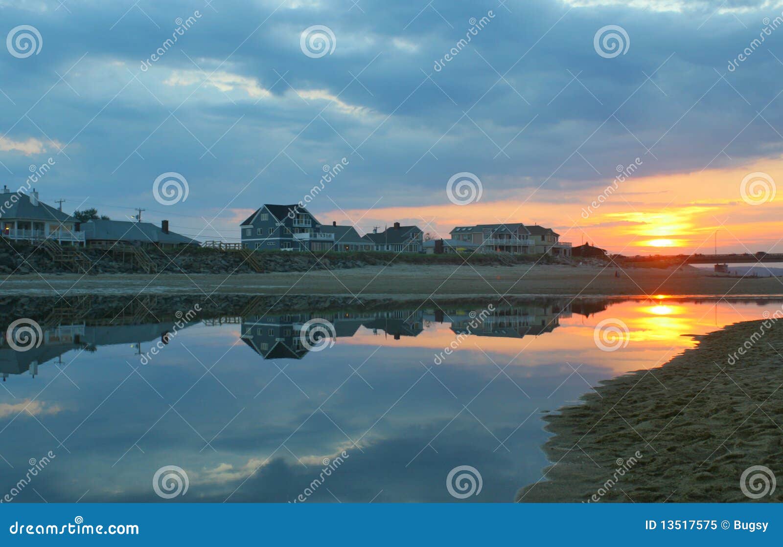Beach houses at sunset stock image. Image of smooth, beach 13517575