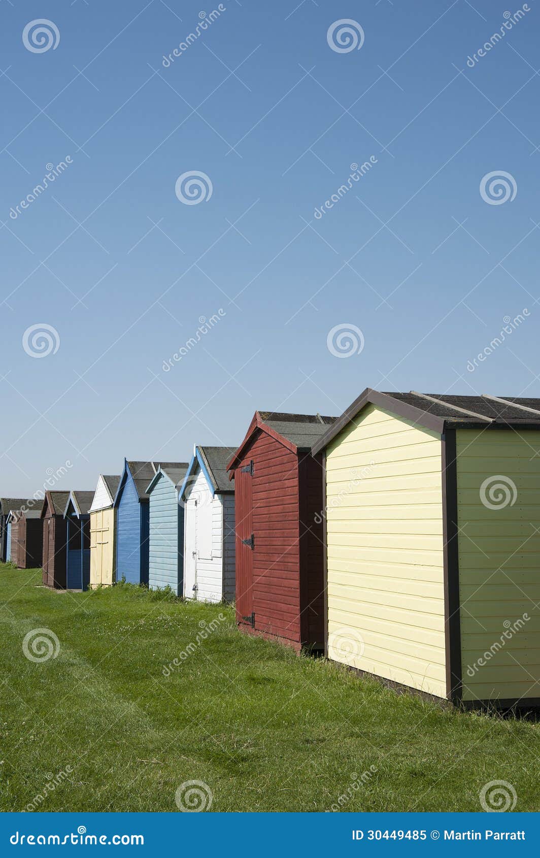 beach huts at dovercourt, near harwich, essex, uk.