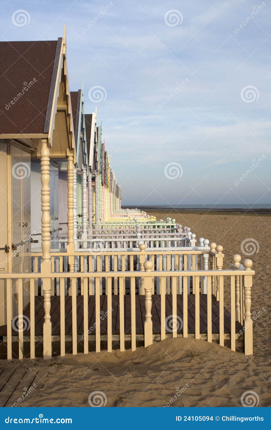 Beach Huts, West Mersea stock photo. Image of clouds 24105094