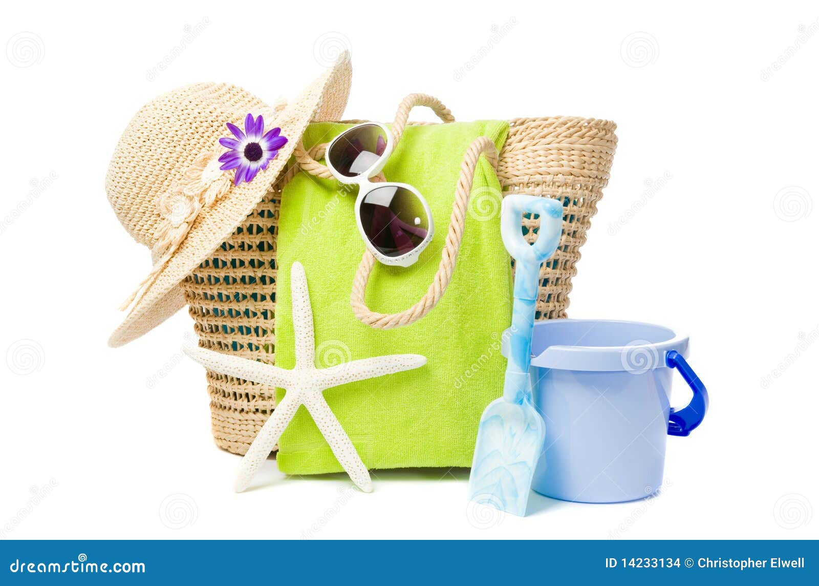 Beach Items stock photo. Image of flower, straw, summer - 14233134