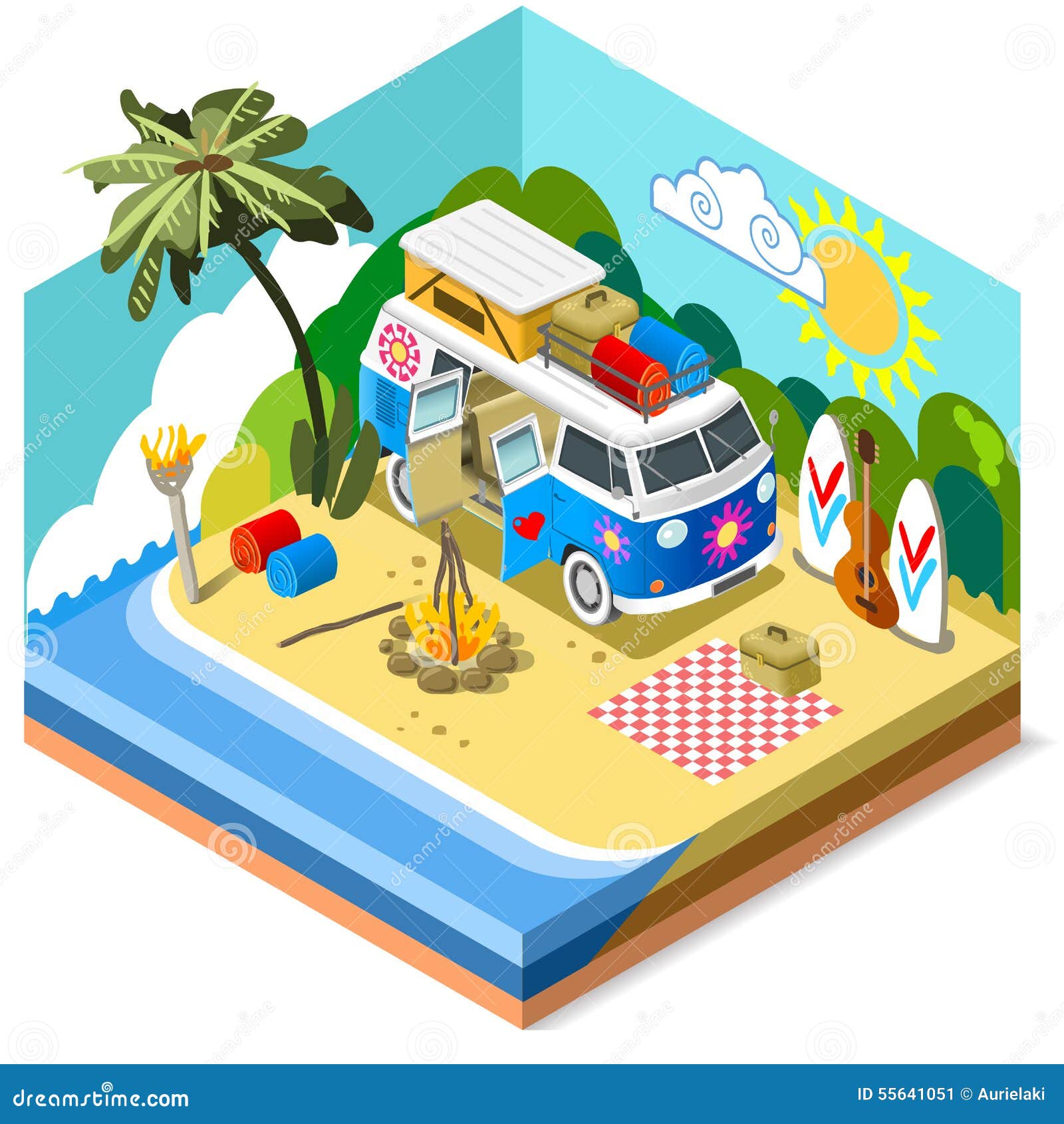 Beach Life Icon 3D Isometric Stock Vector - Illustration ...