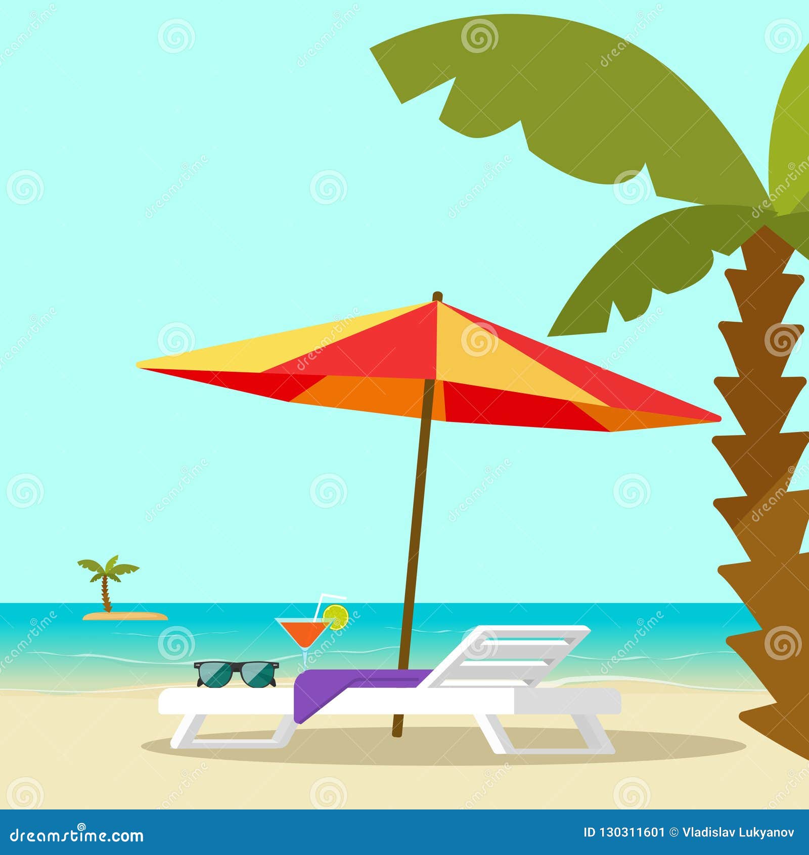 Beach Lounge With Sundeck On Sea View And Blue Sky Background-3d ...