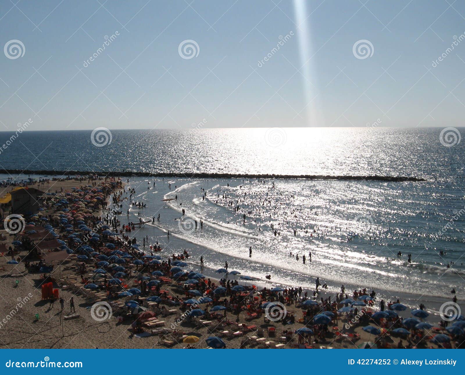 israel beach of mediterranean sea.sunny weather in netany