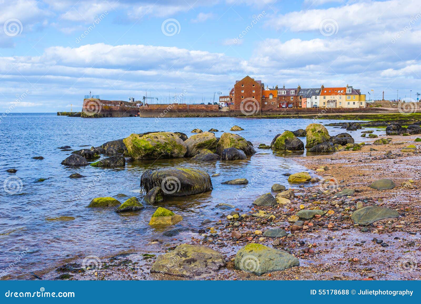 Beach at North Berwick with the View on the Harbour, Scotland Stock