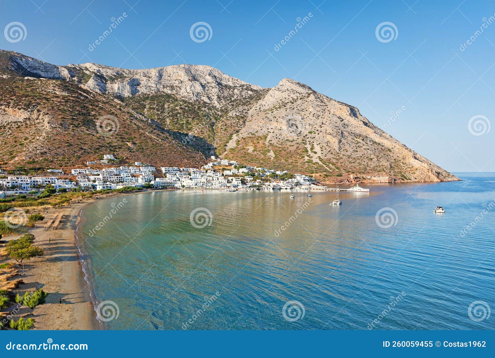 the beach and port kamares of sifnos, greece