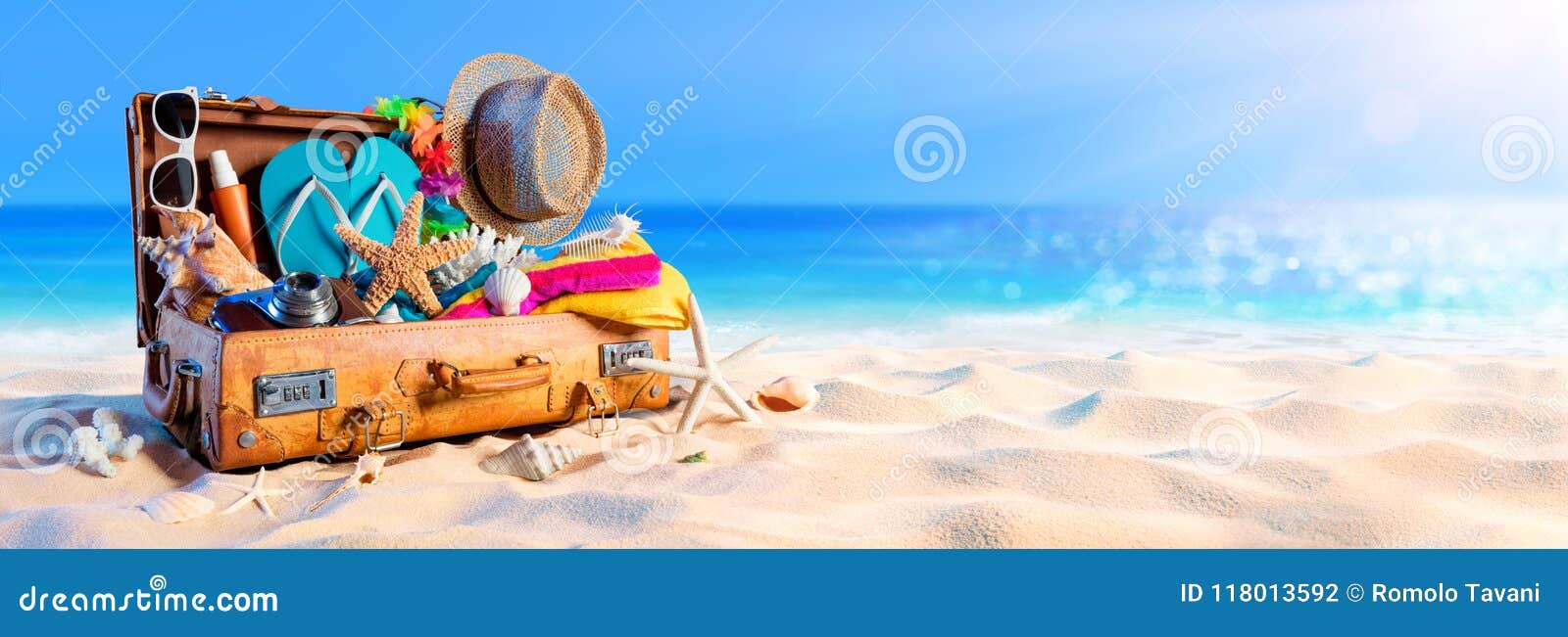 beach preparation - accessories in suitcase