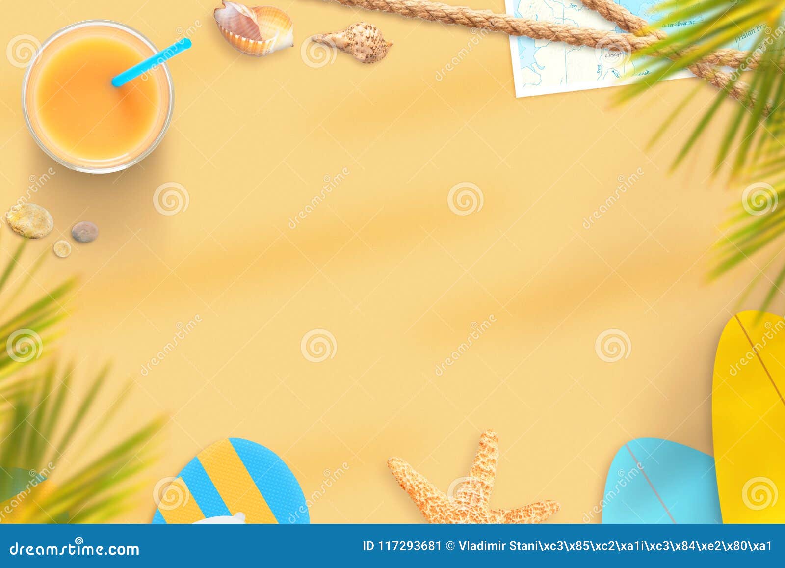 Beach Sand Composition. Summer Composition with Free Space in the