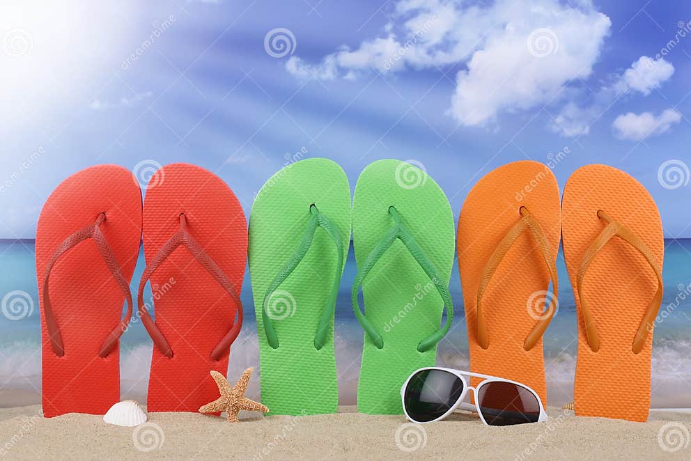 Beach Scene with Flip Flops Sandals in Summer Vacation Stock Image ...