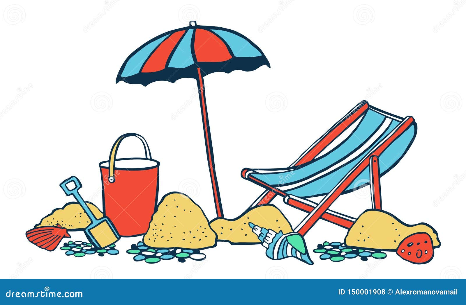 Kwadrant Jonge dame Misverstand Beach Scene. Parasol with Lounger on the Sand Stock Vector - Illustration  of cartoon, graphic: 150001908