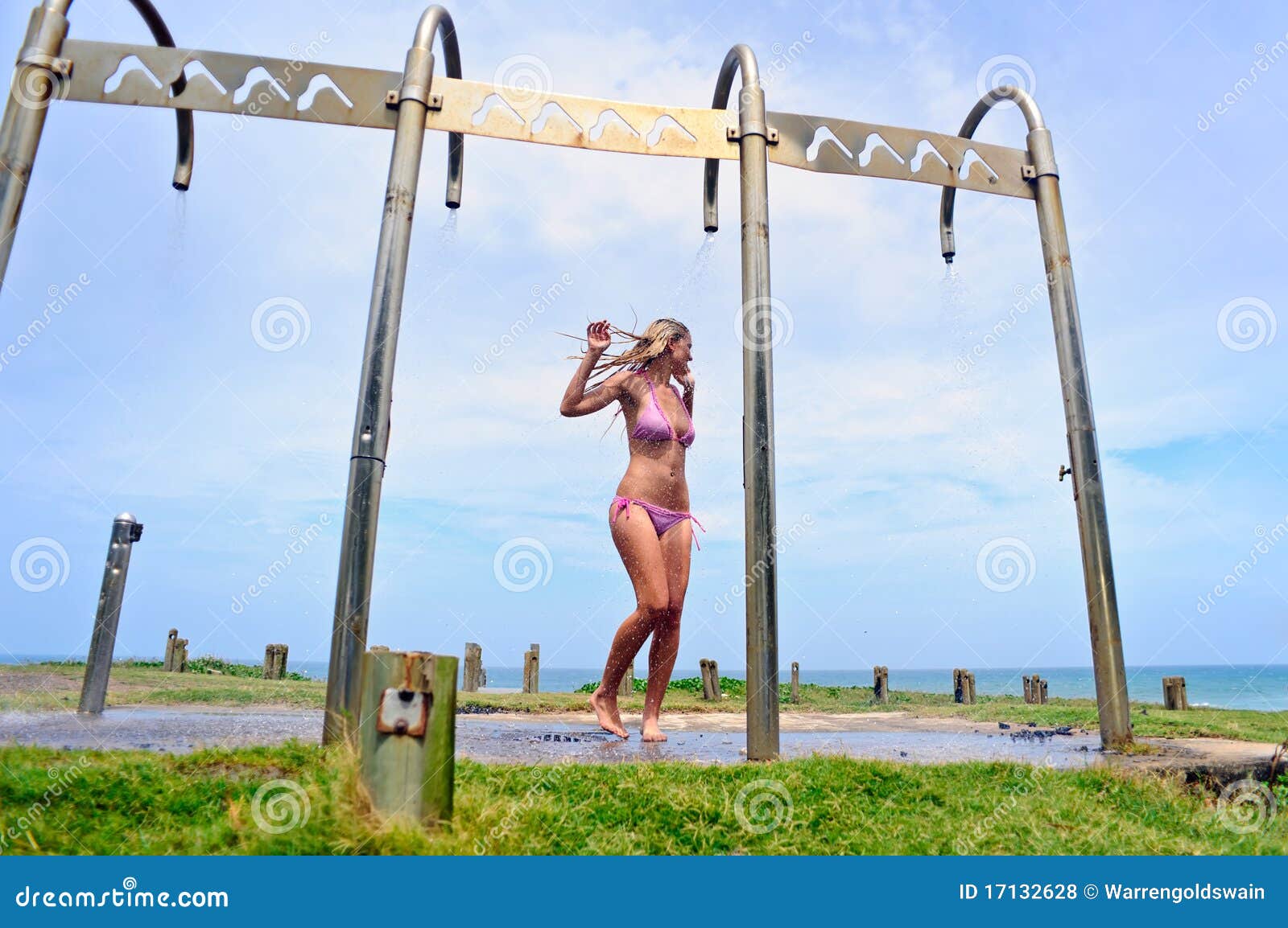 Beach shower fun stock photo. Image of shower, body, beach 17132628