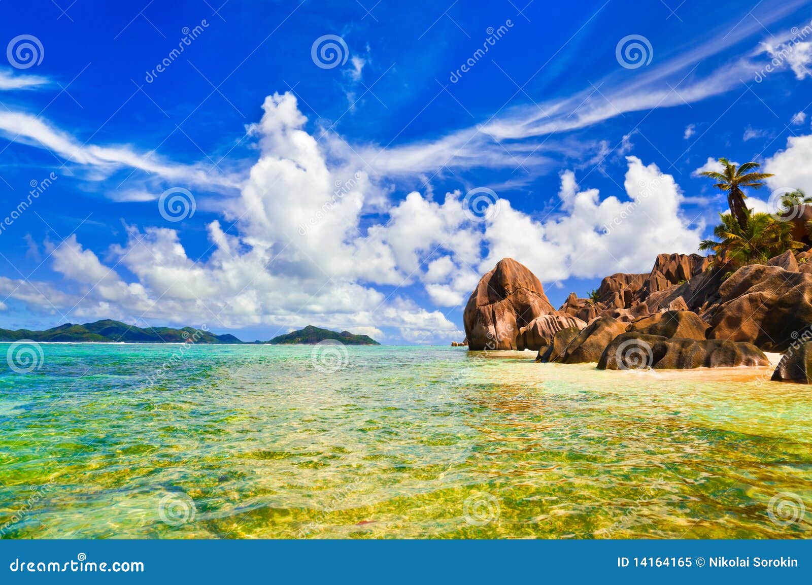 Beach Source D Argent at Seychelles Stock Image - Image of leaf, ocean ...