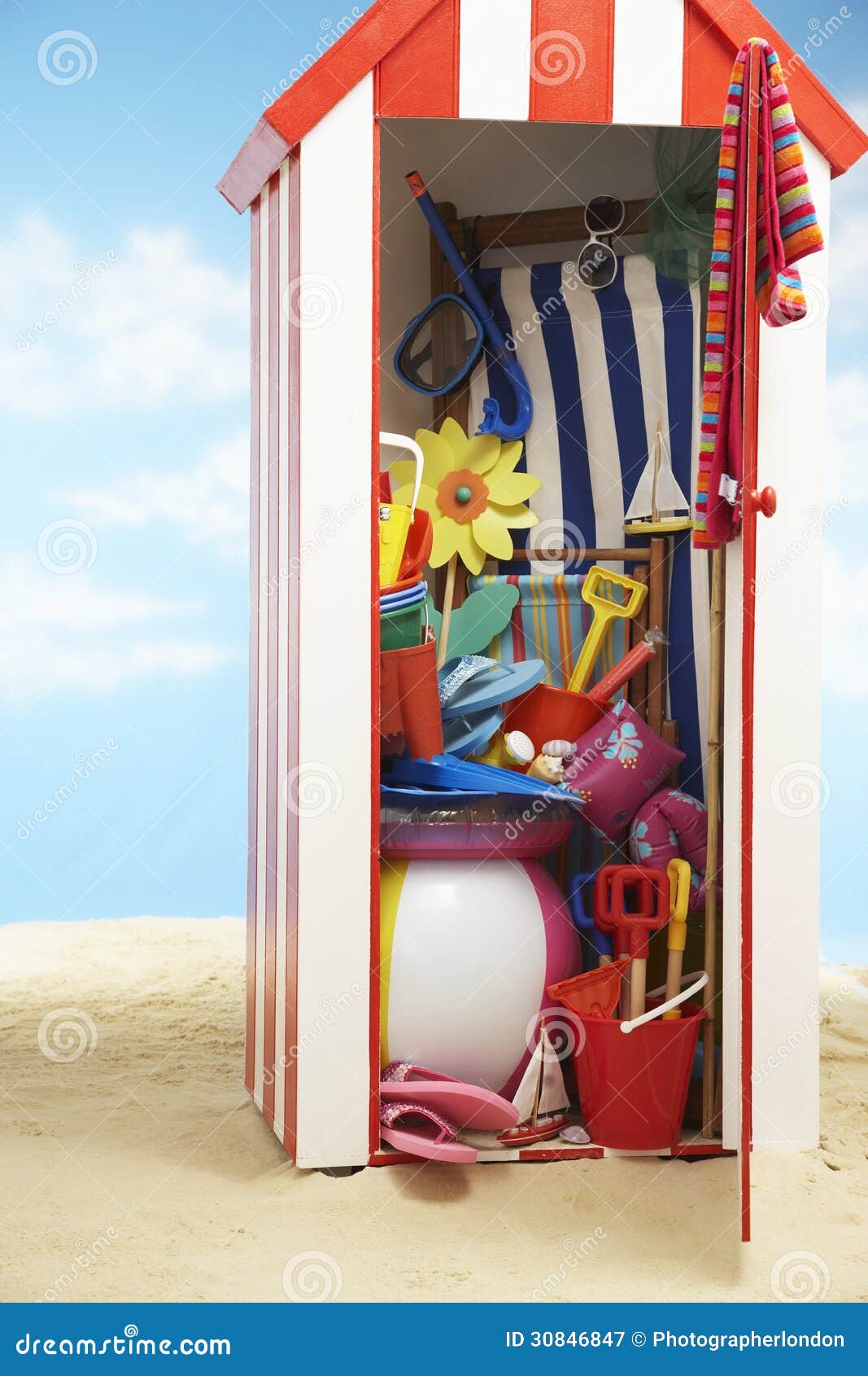 Beach Storage Cabin with Beach Toys Stock Image Image of ball, shovel