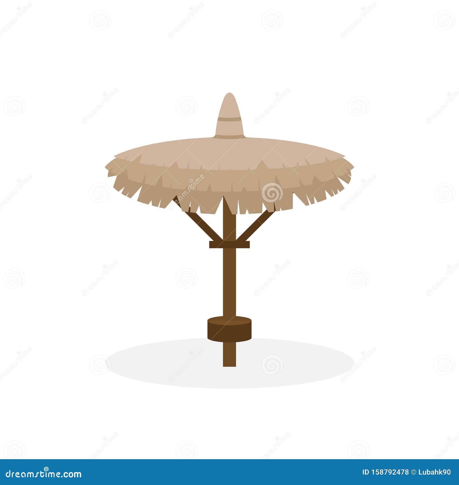 Beach Straw Umbrella in Flat Style. Straw Sunshade Stock Vector