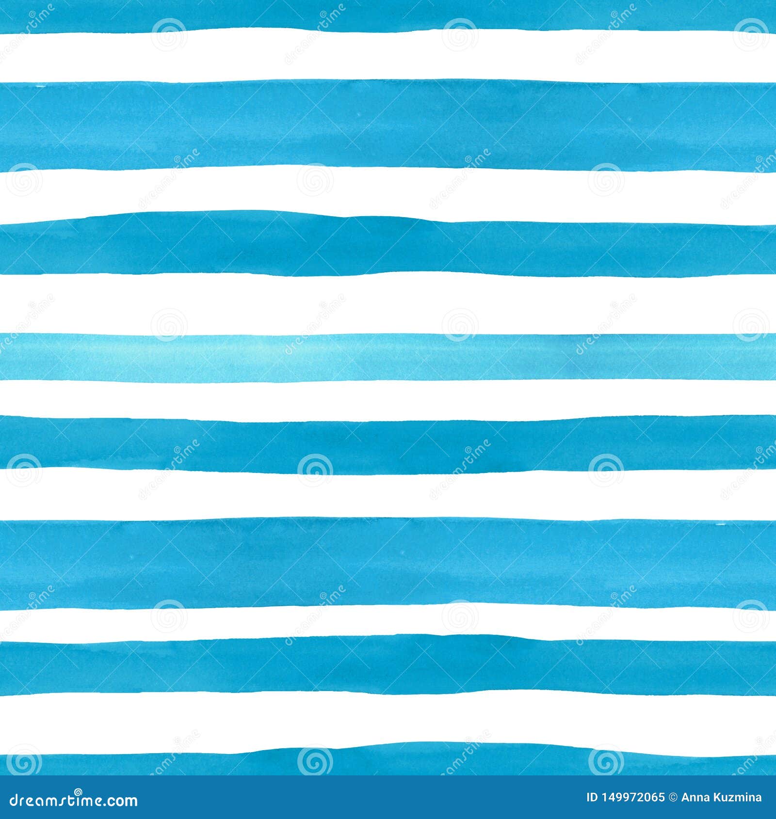 beach style seamless pattern with watercolor blue horizontal bright stripes on white background. summer hand drawn texture