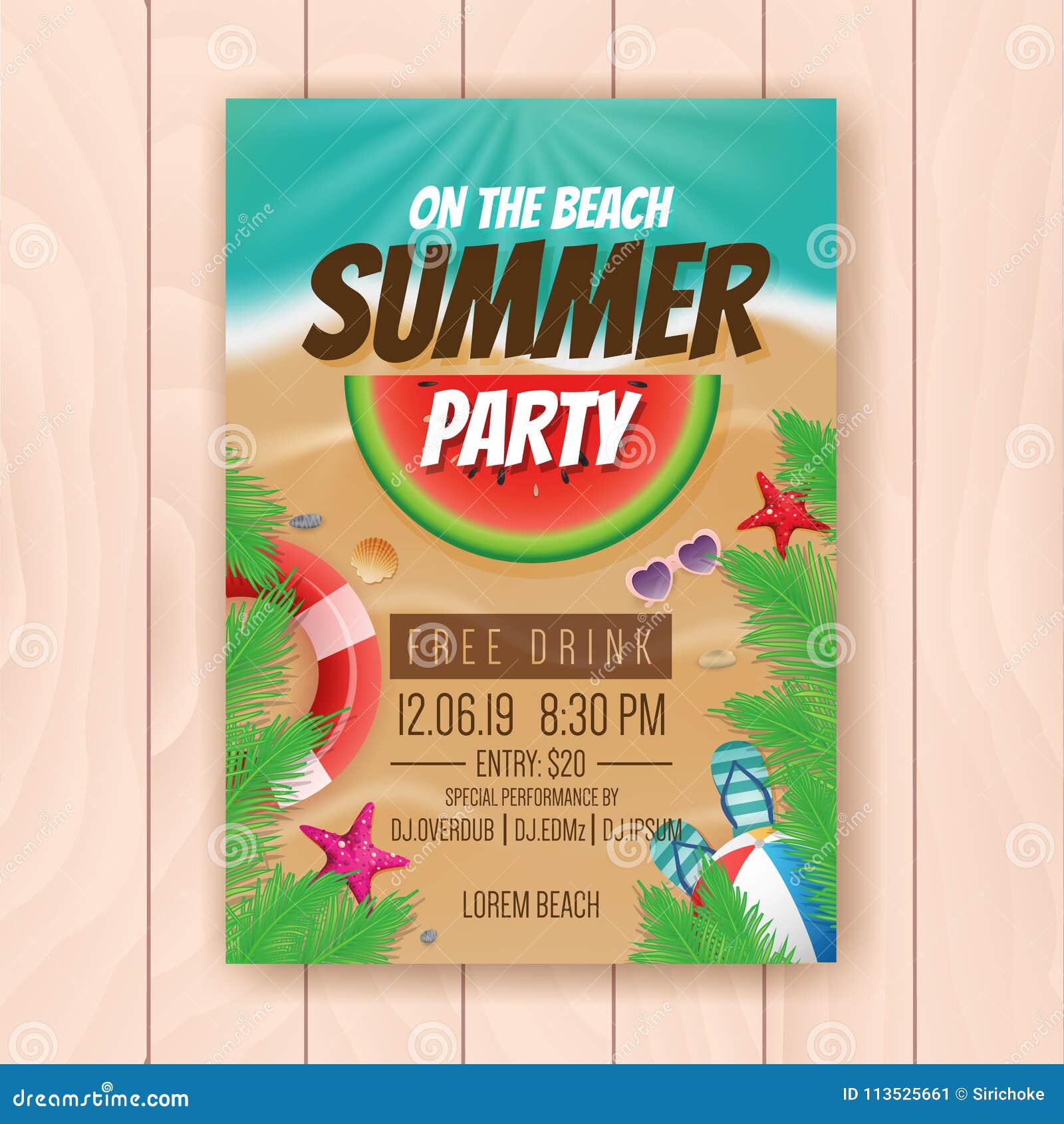 On the Beach Summer Party Advertising Poster Design Stock Vector ...
