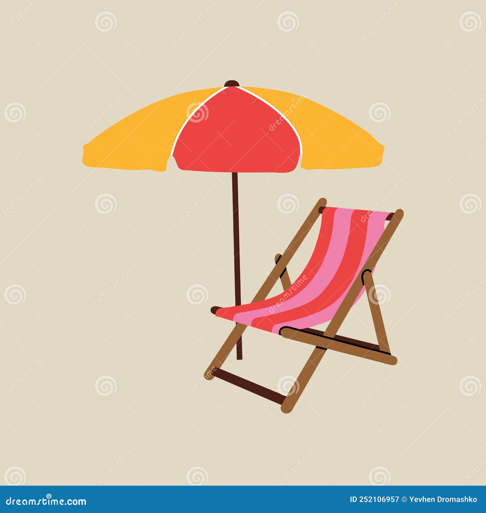 beach sunbed with umbrella  in modern flat line style. hand drawn   of summer, vacation, travel, trip,